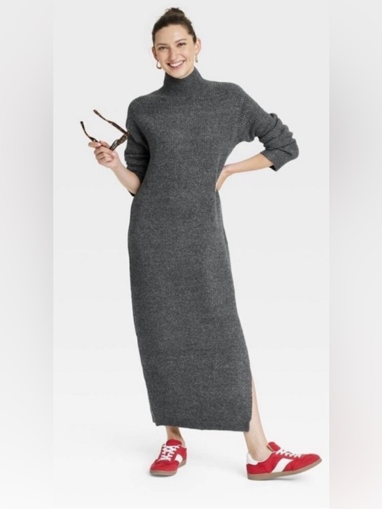 Universal Thread Dresses & Skirts - 👗Cozy Charcoal Gray Ribbed Knit Turtleneck Sweater Dress